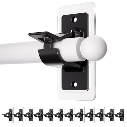Antimbee 12Pack Self Adhesive Rod Brackets No Drill Needed Curtain Rod Holders Multipurpose Nail Free Stick on Curtain Rod Hooks Curtain Hangers for Bathroom Bedroom Livingroom - Image 1