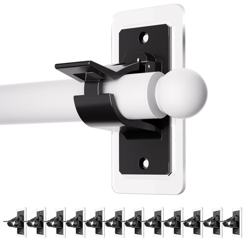 Antimbee 12Pack Self Adhesive Rod Brackets No Drill Needed Curtain Rod Holders Multipurpose Nail Free Stick on Curtain Rod Hooks Curtain Hangers for Bathroom Bedroom Livingroom - Image 2