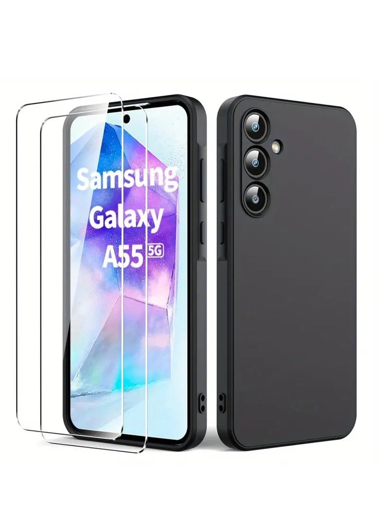 DUSALA Samsung Galaxy A55 Case Cover With 2-Pack Screen Protector Silky-Soft Silicone Touch Full-Body Protective Case for Samsung A55 6.6-inch - Image 1