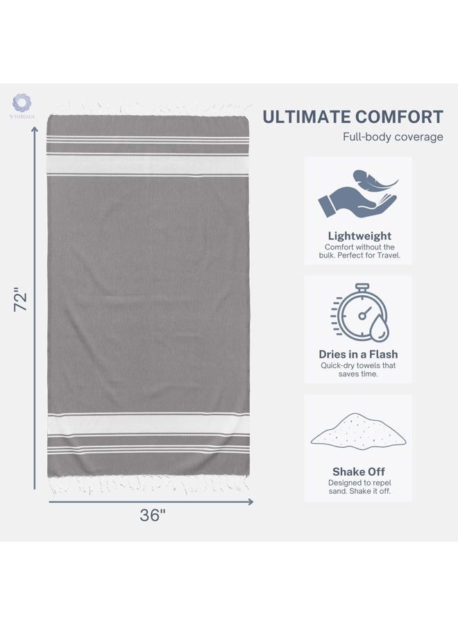 9Threads Cotton Turkish Beach Towel Towels Oversized 36"x72" Pool Absorbent Extra Large Quick Dry Sand Travel Towel (Grey, 4 Pack) - Image 4