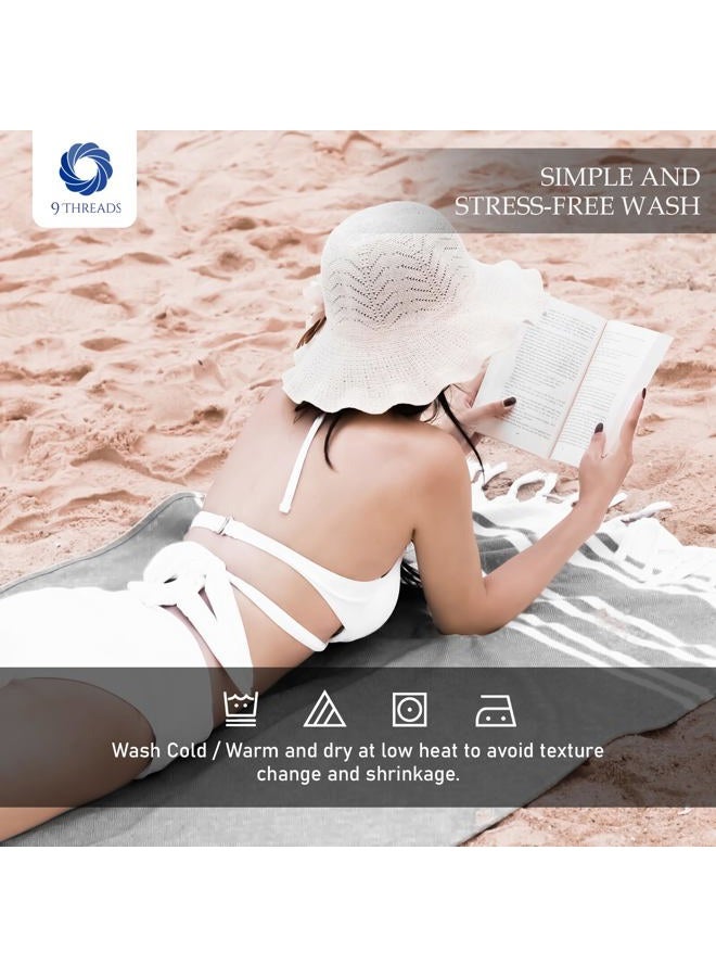 9Threads Cotton Turkish Beach Towel Towels Oversized 36"x72" Pool Absorbent Extra Large Quick Dry Sand Travel Towel (Grey, 4 Pack) - Image 3
