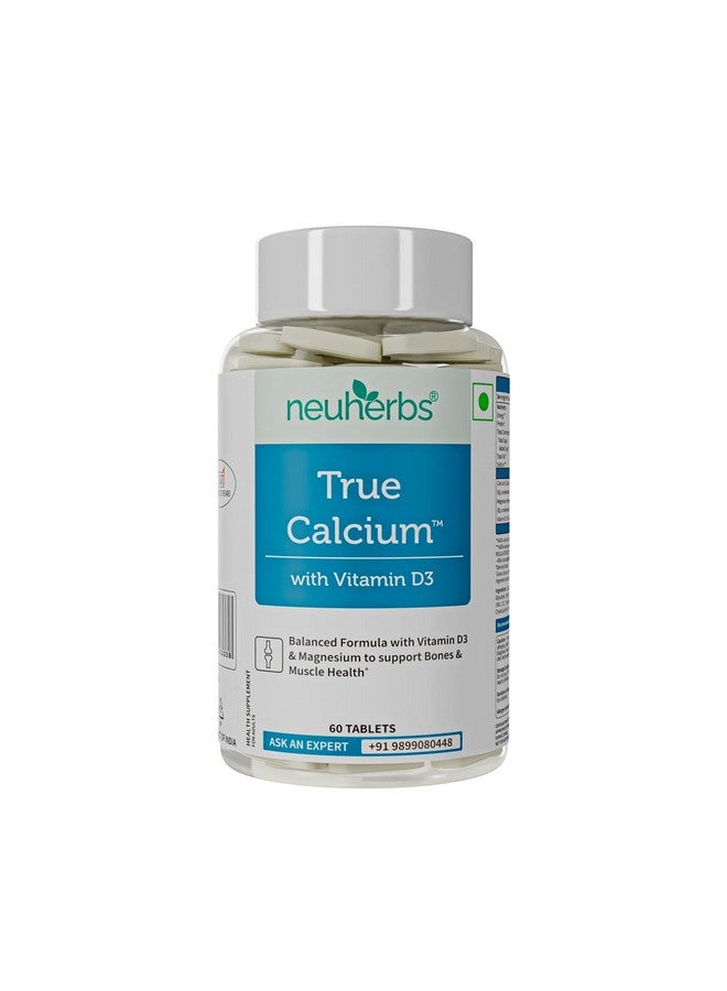 Neuherbs مكمل نيوهيربز True Calcium 1000 ملغ للرجال والنساء - 60 قرص نباتي | أقراص الكالسيوم مع فيتامين د3 المستخلص من النباتات والمغنيسيوم الطبيعي لصحة العظام والمفاصل. - Image 1