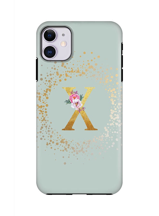 Stylizedd Monogram Tough Series for Apple iPhone 11 Custom Initials Floral Pattern Tough Pro Dual Layer hybrid PC inner TPU protection Alphabet- X (Light Green) - Image 1