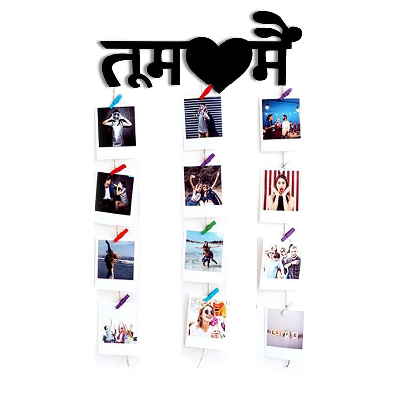 Decorcreed Tu and Mai wooden Hanging Photo Display Picture Frame Collage Picture Display Organizer with Wood Clips for Wall Decor Hanging Photos - Image 1