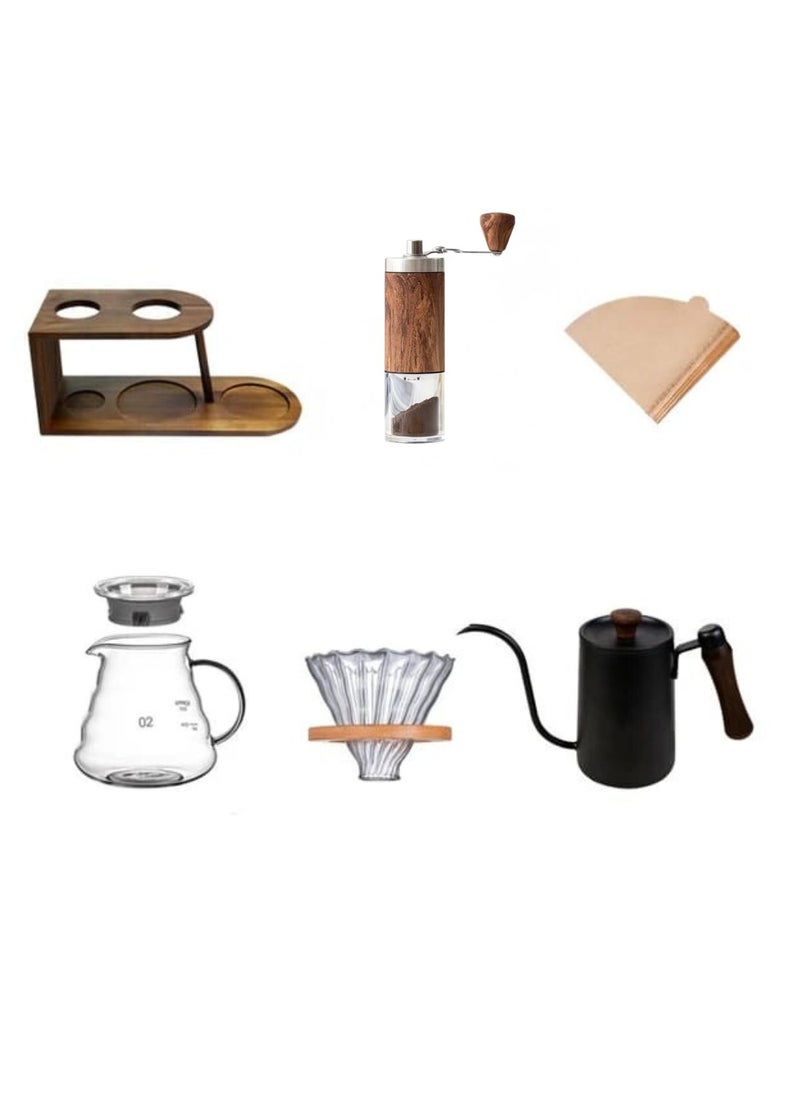 Generic Liying V-60 Pour Over Coffee Maker Set | Coffee Kettle, Glass Server, Glass Dripper, Manual Ceramic Grinder, Filter Paper with Stand for Traveling, Camping,Outdoor Activities  - Image 2