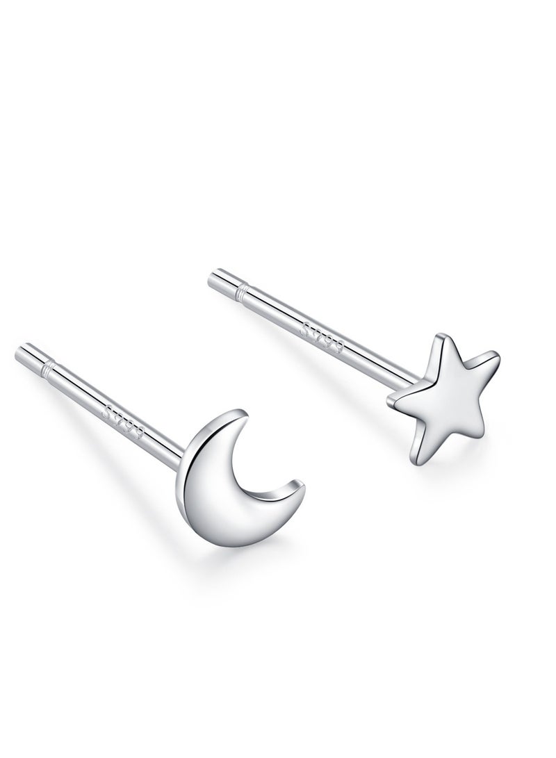 S999 pure silver earrings, women's minimalist earrings, small and delicate, star moon forest ear stick, ear hole maintenance, anti blocking silver earrings