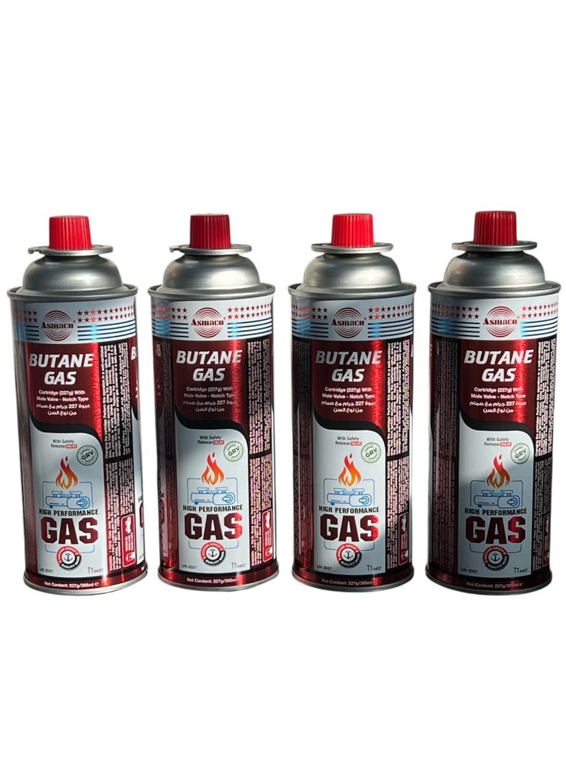 اسماكو عبوة 4 قطع عبوات غاز البوتان كل منها 227غ / 395مل، وقود نظيف للشواء ومسدسات اللهب ومواقد التخييم، صمام أمان، معتمد من ساسو، صنع في الإمارات