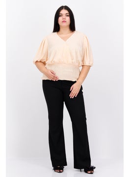 1 State Women Plus Size Puffed Sleeves Plain Blouse, Peach  - Image 4