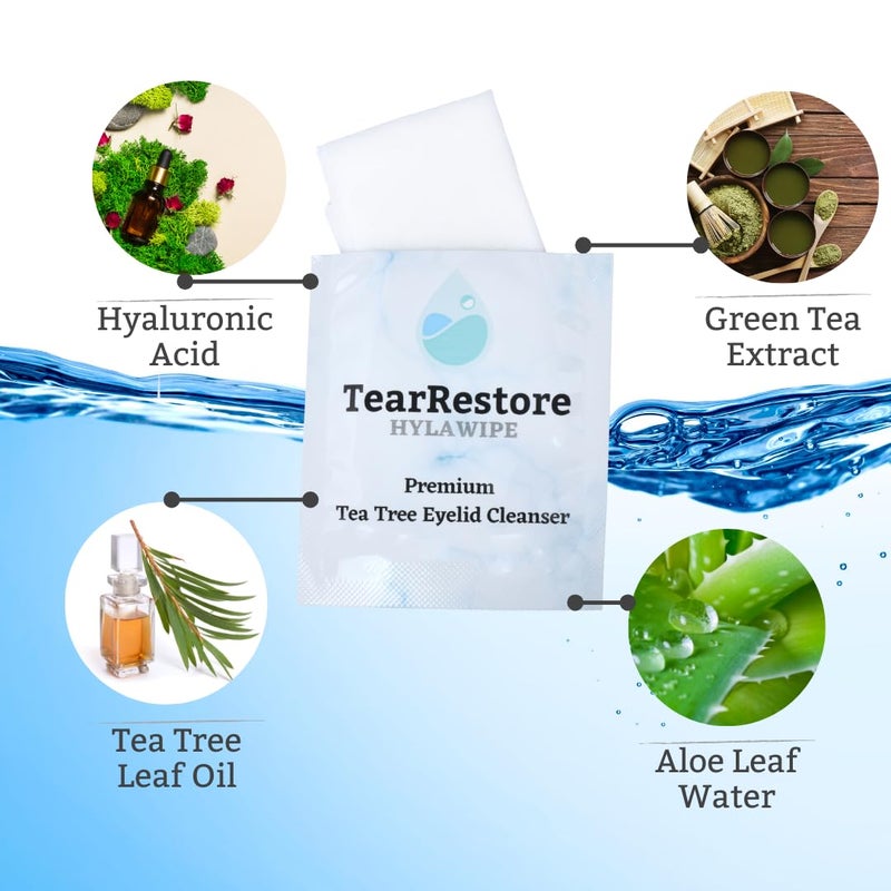 TearRestore مناديل تير ريستور شجرة الشاي هايلا وايب للجفون - 30 قطعة | منظف مرطب للجفون | علاج التهاب الجفون | مناديل تنظيف الجفون | مناديل للعيون الجافة، الحمراء، الحكة، والمتهيجة - Image 3