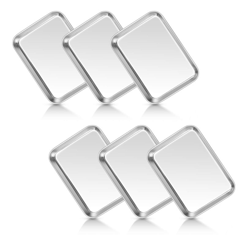 TeamFar طقم أطباق الأطفال TeamFar مكون من 6 قطع، 7.3"×5.3"×0.8"، أطباق أطفال من الفولاذ المقاوم للصدأ، صينية معدنية للأطفال، للاستخدام الداخلي والخارجي، صحية وخالية من السموم، آمنة في غسالة الصحون وآمنة في الفرن، قابلة للتكديس - Image 1