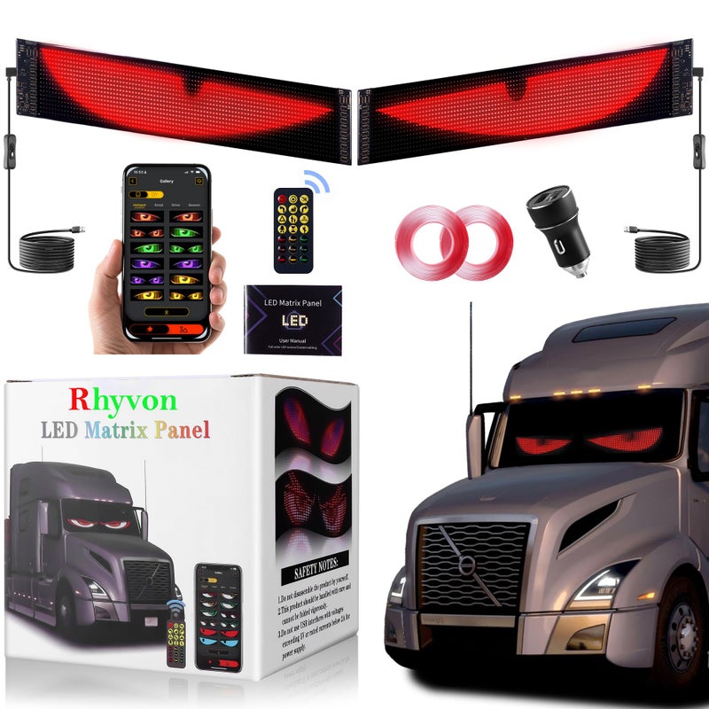 2 قطعة ضوء عيون الشيطان للسيارات Led عيون للزجاج الأمامي للسيارة علامة Led قابلة للبرمجة يتم التحكم فيها عن طريق جهاز تحكم عن بعد وتطبيق بلوتوث مناسب للسيارات وسيارات الدفع الرباعي والشاحنات. (23.4 بوصة * 4.7 بوصة) - Image 1