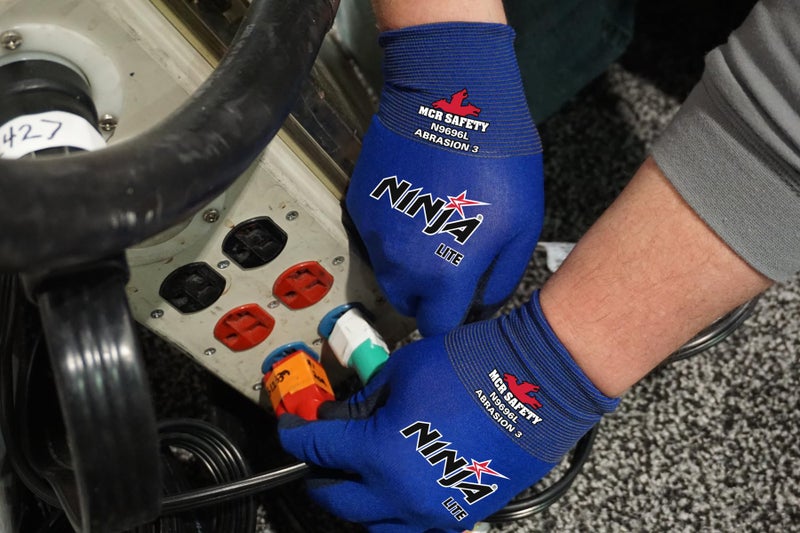 MCR Safety MCR Safety Gloves N9696L Ninja Lite Work Gloves 18 Gauge Blue Nylon Shell Polyurethane (PU) Coated Palm and Fingertips, Black/Blue, Large  - Image 2