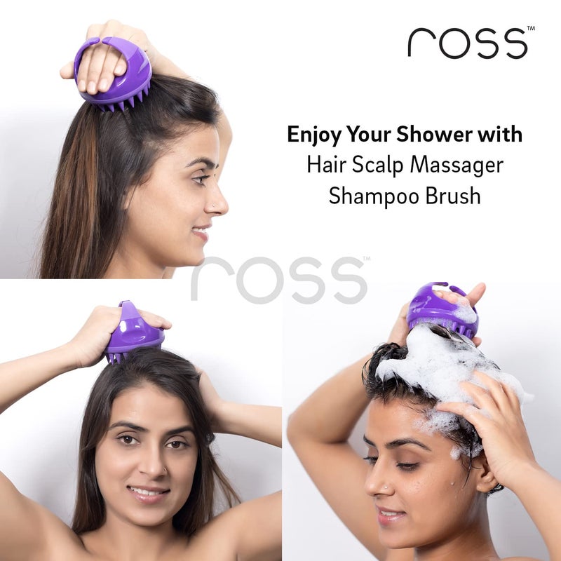 ROSS Hair Scalp Manual Massager Shampoo Hair Brush with Soft Silicone Bristles for Anti Dandruff, Exfoliating with Scalp Care, Purple - Image 2