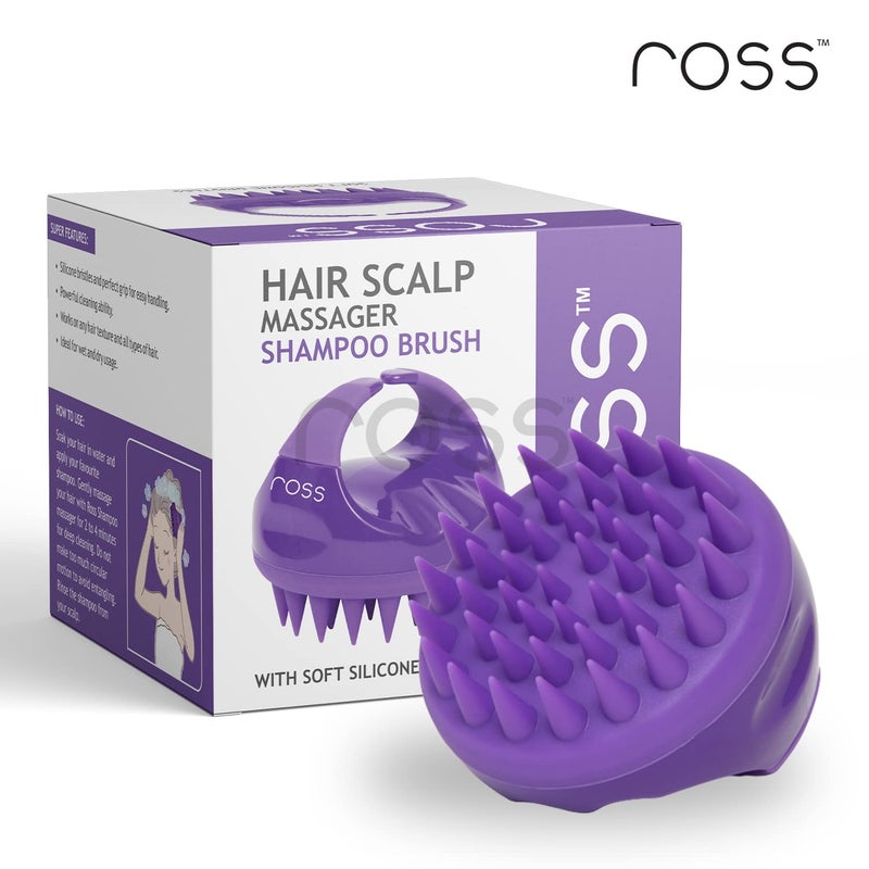 ROSS Hair Scalp Manual Massager Shampoo Hair Brush with Soft Silicone Bristles for Anti Dandruff, Exfoliating with Scalp Care, Purple - Image 3