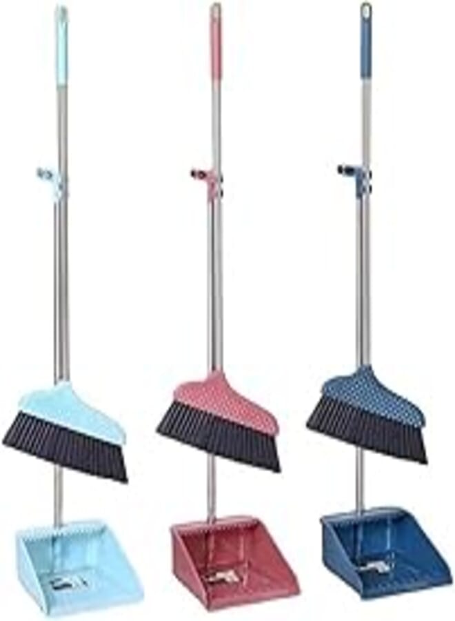 ECVV Long Handle Plastic Broom And Dustpan 1 Set For Cleaning (ASSORTED)