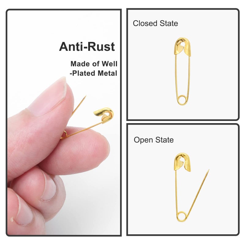 Qjaiune 200 PCS 19mm / 3/4 Inch Safety Pins Gold Sewing Pins, Small Safety Pins Size 00 Metal Safety Pins, Mini Safety Pins Tiny Fastening Safety Clips for Clothing Tags DIY Crafts Jewelry Making - Image 3