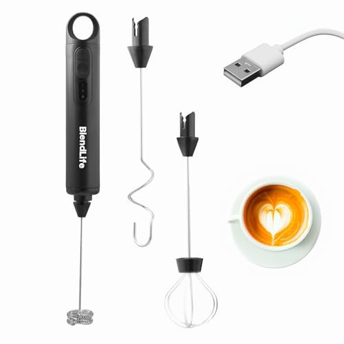 BlendLife Electric Milk Frother Handheld, USB Rechargeable Foam Maker with 3 Adjustable Speeds, Detachable Whisks for Effortless Frothing, Ideal for Coffee, Lattes, Matcha, Cappuccinos & Hot Chocolate - Image 1