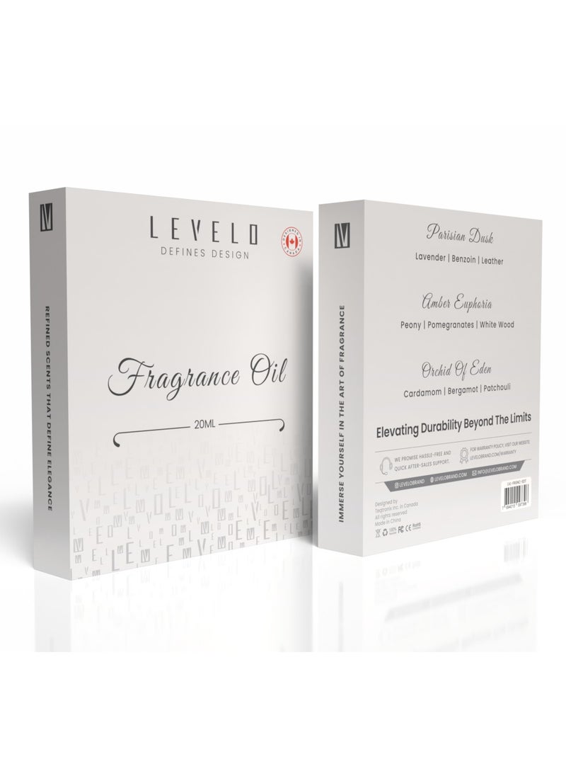 LEVELO - Fragrance Oil 20ml / Parisian Dusk / Amber Euphoria / Orchid of Eden / Perfect for Diffusers/Humidifiers/or Personal Fragrance Applications - Clear - Image 1