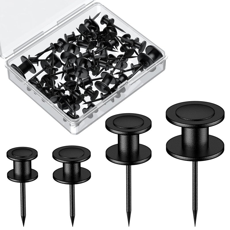 Uniclife 40 Pcs Thumb Tacks, Double Headed Picture Hangers, 4 Size Push Pins for Wall, Picture Hanging Nails, Long Wall Hooks for Pictures Photo Frame Tapestry and Decor, Black - Image 1