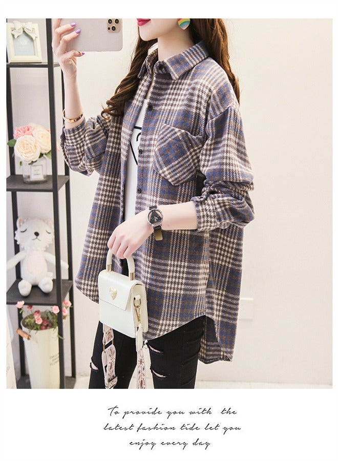 Women's Plaid Button Down Multicolor Wool Shirt - Image 1