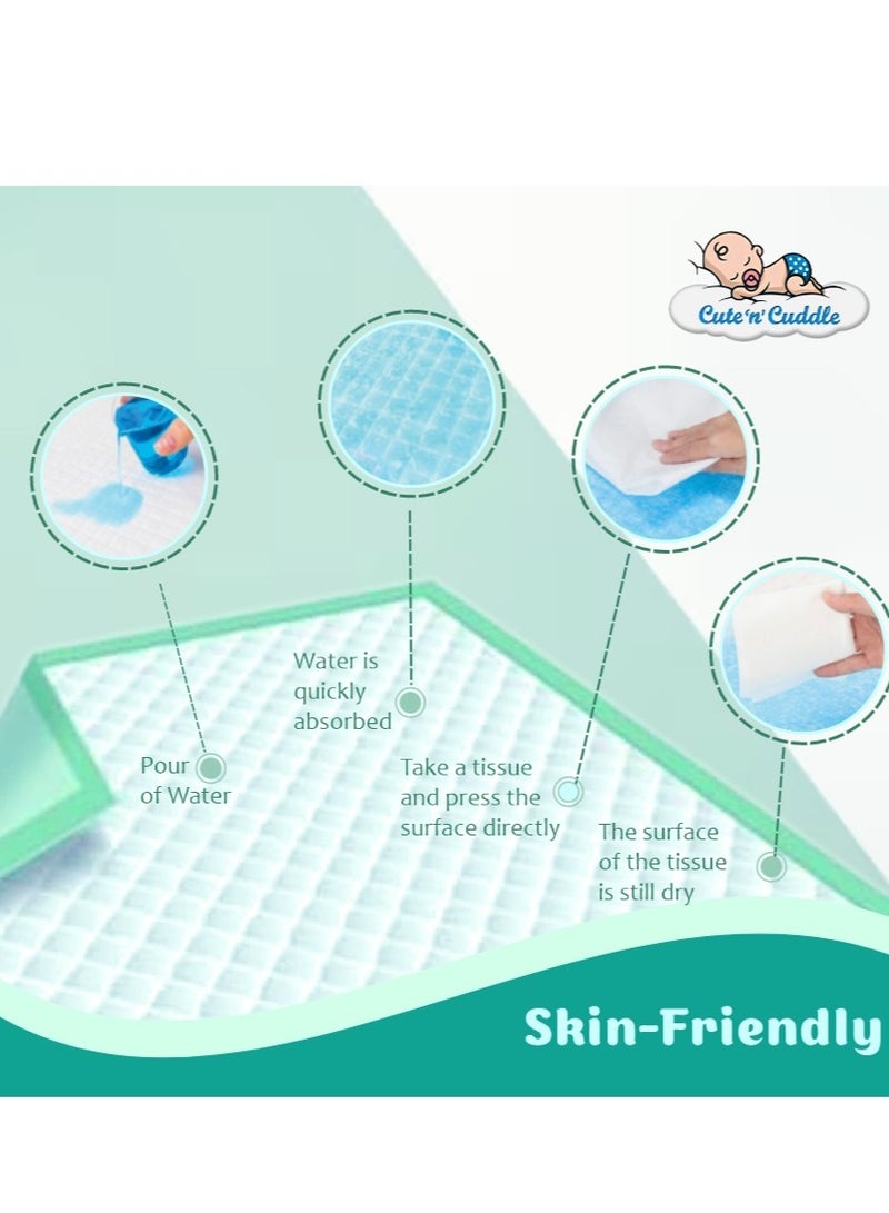 Cute 'n' Cuddle عبوة من 60 حفاضة قابلة للاستخدام مرة واحدة لتغيير الأطفال، لينة، فائقة الامتصاص، مقاومة للماء، بطانات حصائر تغيير خالية من الفوضى، 60 سم × 90 سم - Image 3