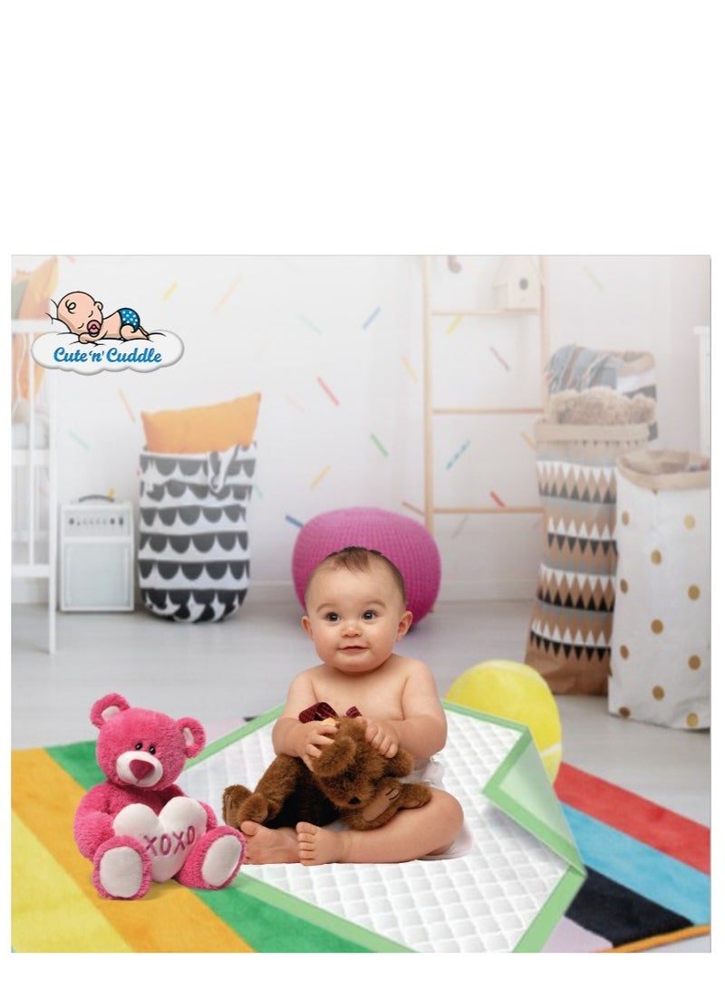 Cute 'n' Cuddle عبوة من 60 حفاضة قابلة للاستخدام مرة واحدة لتغيير الأطفال، لينة، فائقة الامتصاص، مقاومة للماء، بطانات حصائر تغيير خالية من الفوضى، 60 سم × 90 سم - Image 4