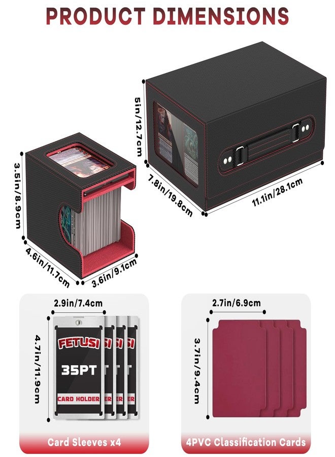 FETUSI Commander Deck Box for MTG Fits 400+ Double-Sleeved Card Storage, 4 IN 1 Removable Card Case with Multi-purpose Deck Case, Display Window for TCG/PTCG/EDH, 4 Magnetic One Touch Holders(Black Red) - Image 2