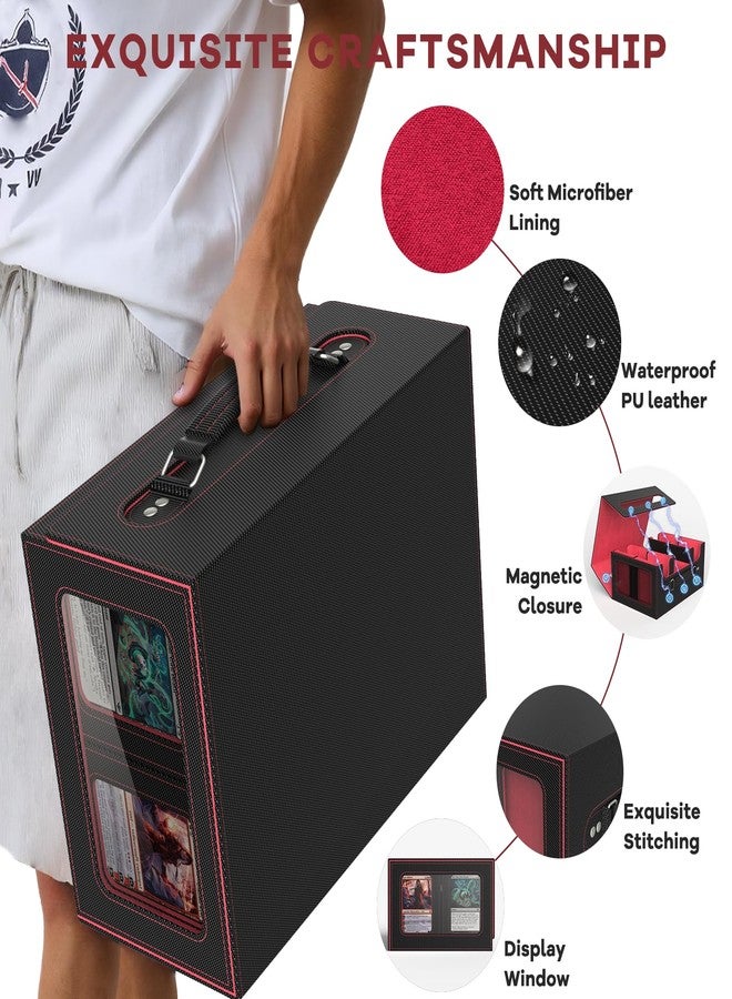FETUSI Commander Deck Box for MTG Fits 400+ Double-Sleeved Card Storage, 4 IN 1 Removable Card Case with Multi-purpose Deck Case, Display Window for TCG/PTCG/EDH, 4 Magnetic One Touch Holders(Black Red) - Image 4
