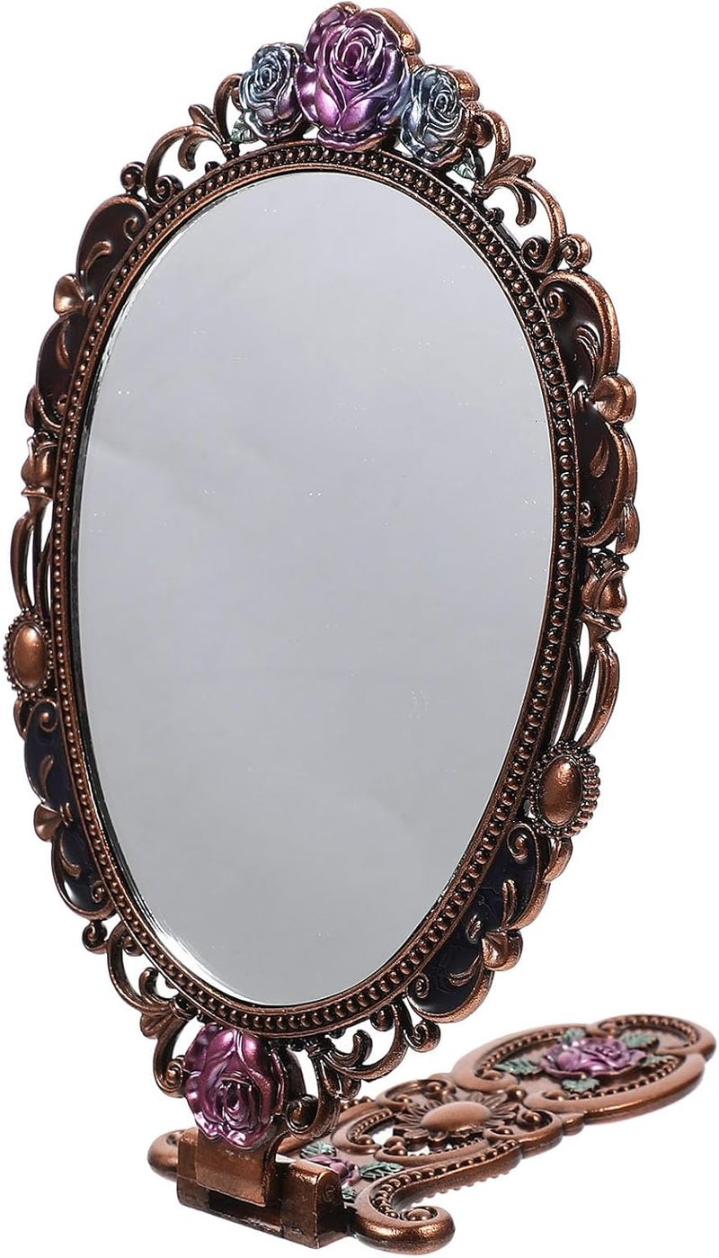 Ciieeo Handheld Vanity Mirror with Handle Foldable Portable Vintage Makeup Mirror for Women in Butterfly Red - Image 1