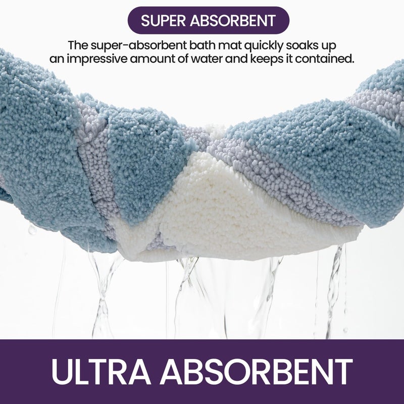 DEXI Bath Mat 40 x 60 cm, Non-Slip and Absorbent, Blue - Image 4