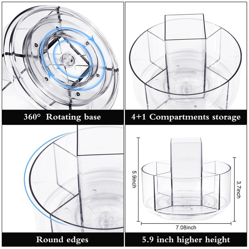 JIKIOU Acrylic Pen Holder, 360-Degree Rotating Pen Holder for Desk, Clear Desk Organizers and Accessories with 5 Compartments Pencil Organizer, Art Supply Storage Box Caddy for Office, Home - Image 5