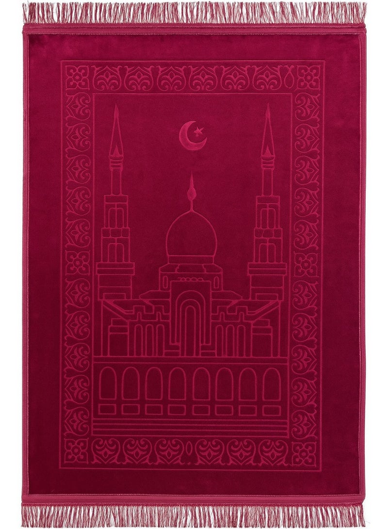 Fabienne 2-Pc Prayer Mats 80x120cm Large Anti-Slip Sajaddah Premium Comfort & Quality Couple Prayer Rug Set Maroon/Brown  - Image 3