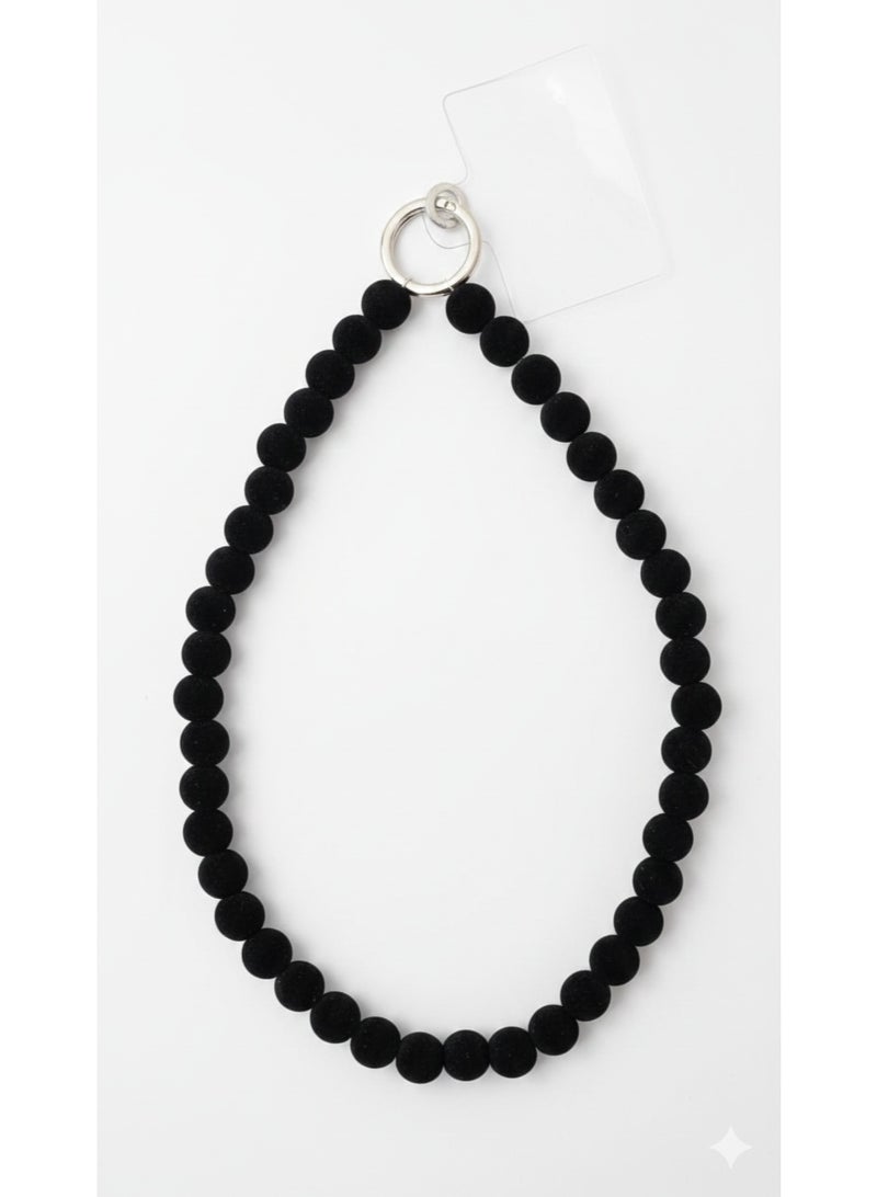 سلسلة موبايل خرز أسود مطفي – مقاس صغير – مسكة يد أنيقة بخامة قوية – حلقة فضي متينة - Image 4