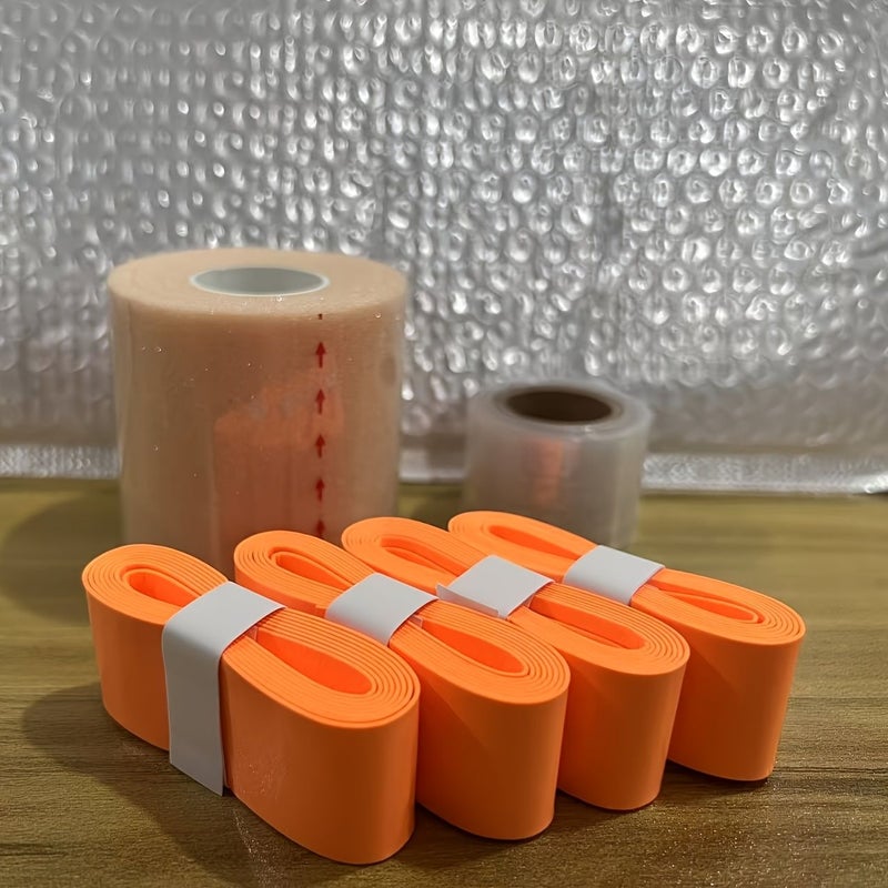 6 Piece Set Includes 4 Yellow PU Sweat Absorbing Grips 1 Roll Cushioning Shock Absorbing Film And 1 Roll Base Film For Badminton Tennis Racket Handles Fishing Rods Bicycle Grips - Image 1