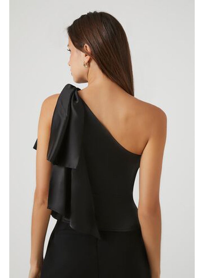 FOREVER 21 Satin One-Shoulder Bow Top - Image 3
