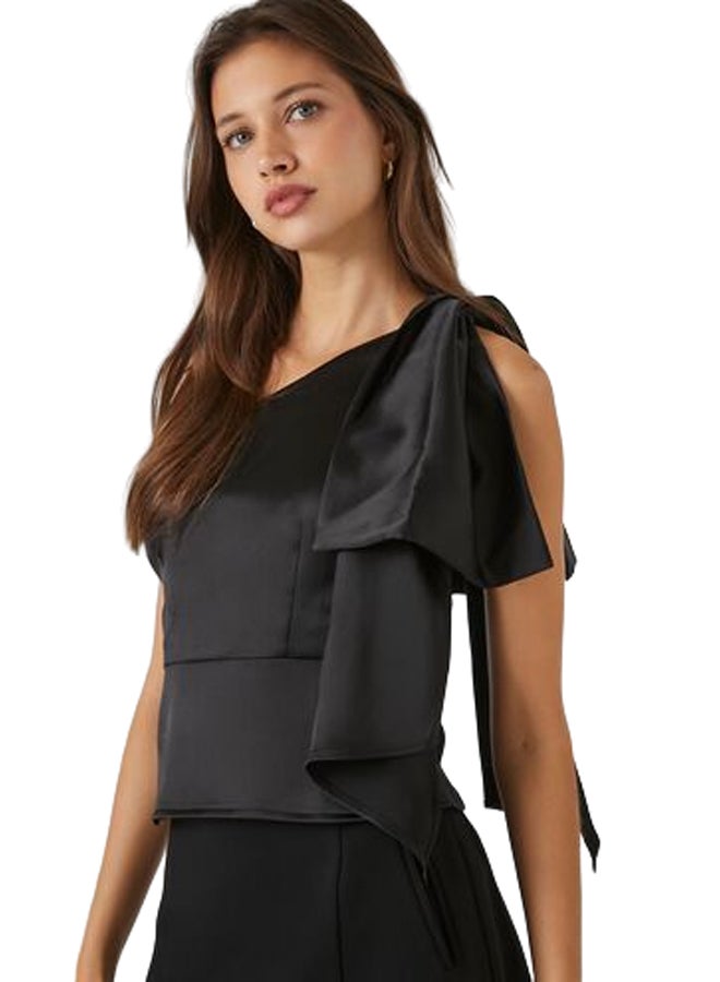 FOREVER 21 Satin One-Shoulder Bow Top - Image 1