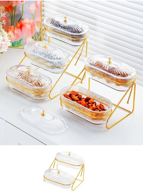 Elegant Transparent Candy Serving Trays with Diamond-Shaped Lids and Golden Storage Rack 17.5x19.5x19.8 cm