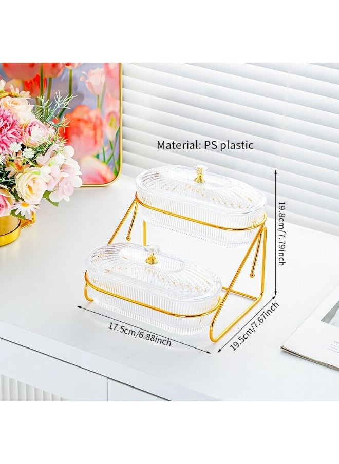 ShebSheb - Elegant Transparent Candy Serving Trays with Diamond-Shaped Lids and Golden Storage Rack 17.5x19.5x19.8 cm - Image 1