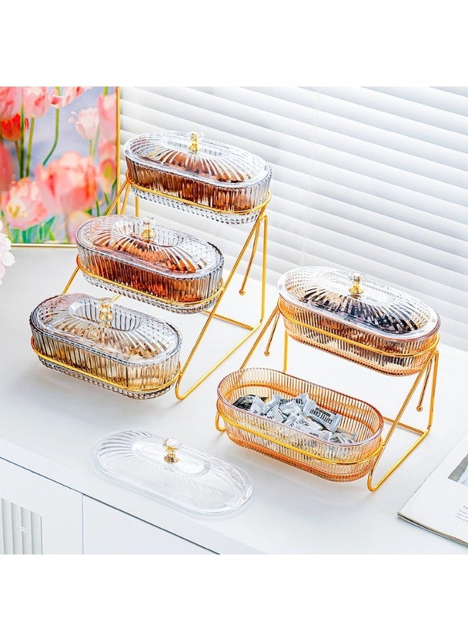 ShebSheb - Elegant Transparent Candy Serving Trays with Diamond-Shaped Lids and Golden Storage Rack 17.5x19.5x19.8 cm - Image 1