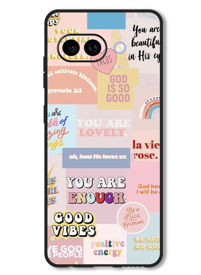 Theodor Case Compatible with Google Pixel 9A Protection Shockproof Bumper Cover Good Vibes Collage - Image 1