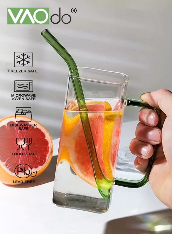 VAOdo 6 Pack Glass Cup Sets with Lids and Straws, Glass Coffee Cups with Bamboo Lids, Square Drinking Glass Cups for Iced Coffee Smoothie Oats Milk Juice and Water Containers 450 ML  - Image 3