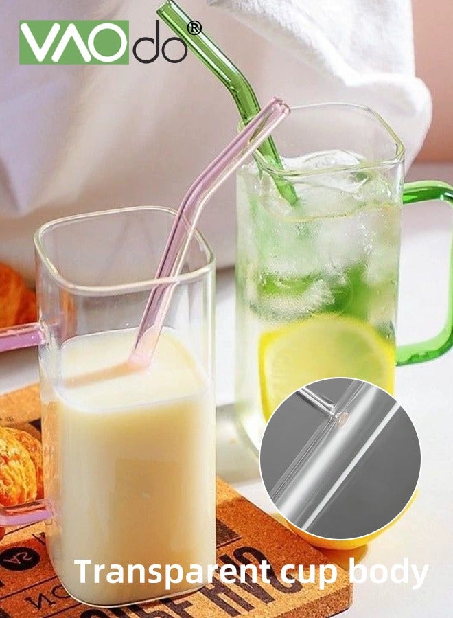 VAOdo 6 Pack Glass Cup Sets with Lids and Straws, Glass Coffee Cups with Bamboo Lids, Square Drinking Glass Cups for Iced Coffee Smoothie Oats Milk Juice and Water Containers 450 ML  - Image 5