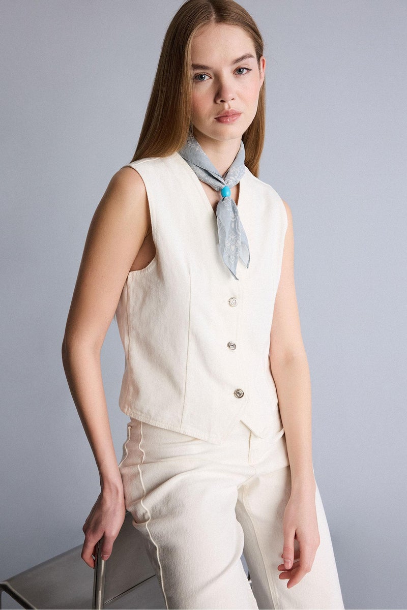 DeFacto White Woman Denim Vest Casual - Image 3