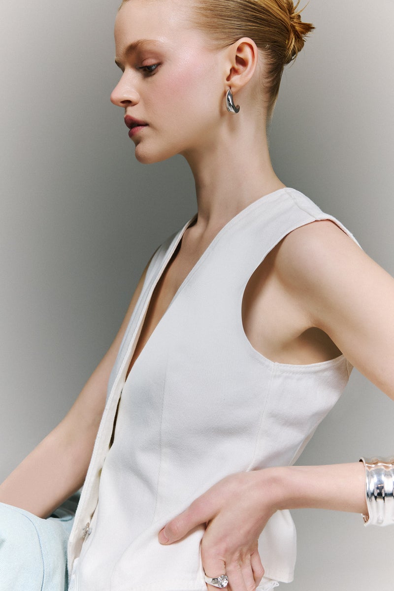 DeFacto White Woman Denim Vest Casual - Image 1