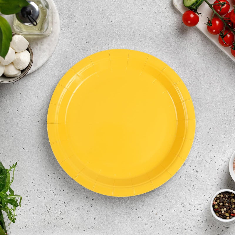 PUEVENYI 50PCS Solid Yellow Paper Plates - 7Inch Yellow Dessert Plate for Cake Salad Fruit Pizza,Disposable Decoration Supplies for Anniversaries Mermaid Birthday Wedding Party - Image 4