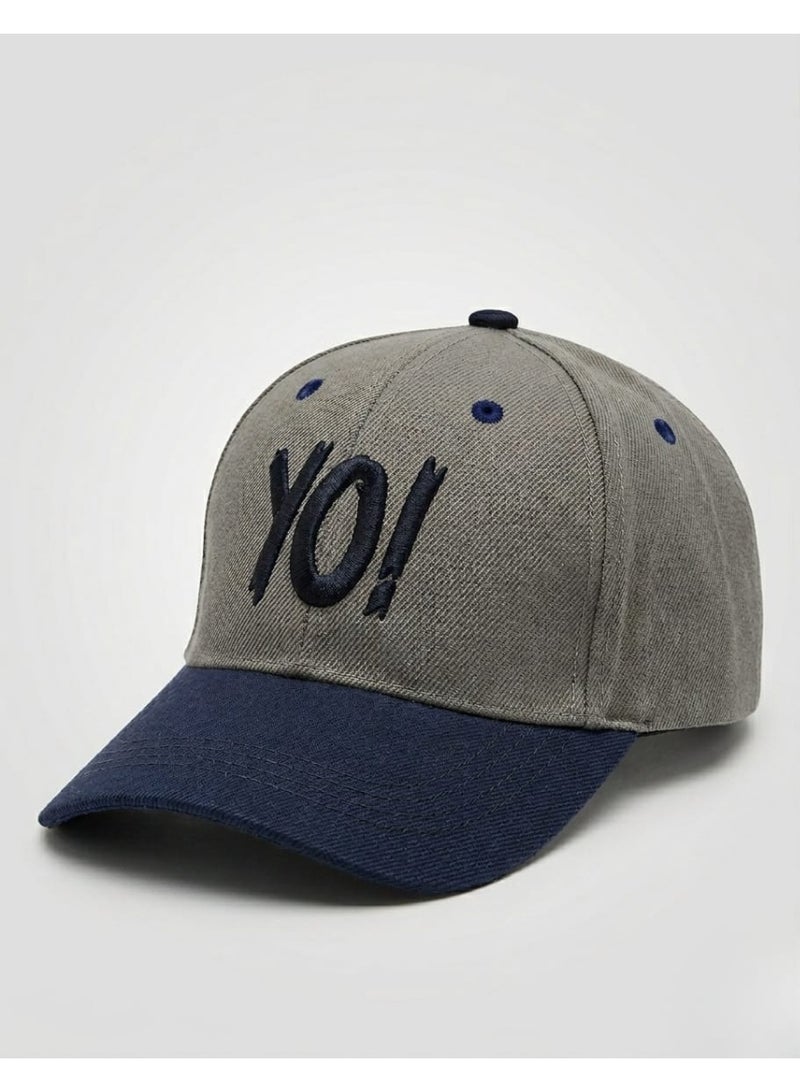 Unisex YOI Embroidered Baseball Cap – Adjustable Cotton Two-Tone Casual Hat with Curved Brim (Grey/Navy Blue)