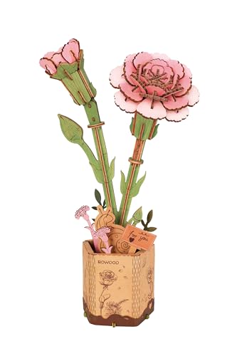 rowood 3D Puzzle Wood FlowerDIY Artifical Flower Building Set Craft Kit for WomenMothers DayValentines DayTeachers DayThanksgivingChristmasBirthday Gift Pink Carnation - Image 1