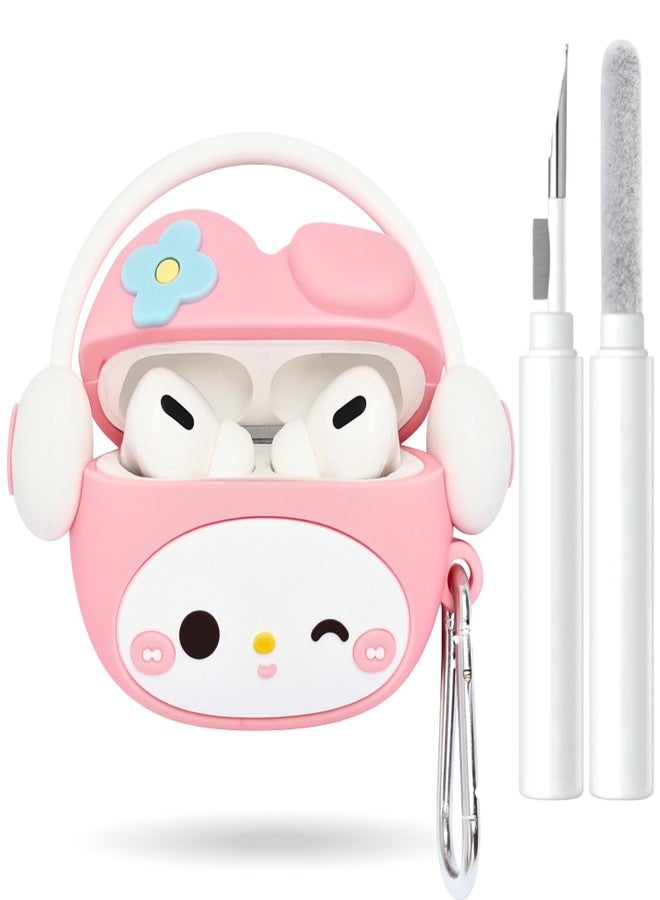 EMOH ROCED Compatible with AirPods Pro 2 Case with Cleaner Kit and Keyhook, Protective, Supports Wireless Charging Case Cover for AirPod Pro 1st/2nd Generation (2022/2019) (Kitty Pink) - Image 1