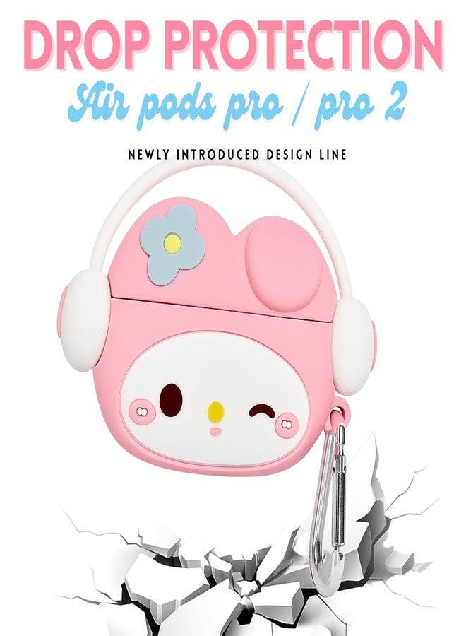 EMOH ROCED Compatible with AirPods Pro 2 Case with Cleaner Kit and Keyhook, Protective, Supports Wireless Charging Case Cover for AirPod Pro 1st/2nd Generation (2022/2019) (Kitty Pink) - Image 2