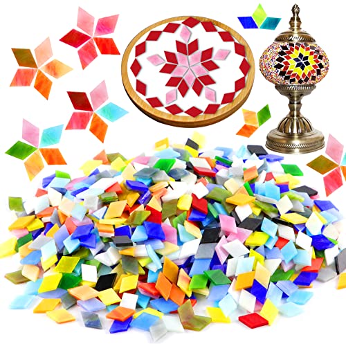 Csdtylh 1000 Pcs Mosaic Tiles, Glass Mosaic Tiles for Crafts Bulk, Stained Mosaic Glass Pieces, Mosaic Supplies for Home Decoration, Art Crafts, DIY Projects, Opaque (Rhombus) - Image 1